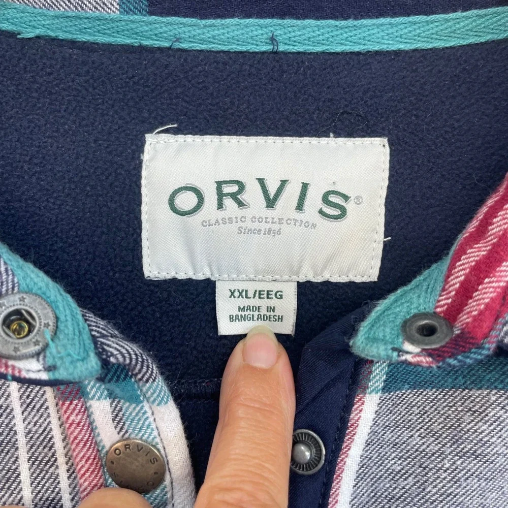 Orvis Shirt Jacket Womens XXL Red Plaid Fleece Lined Snap Front Classic 1316954
